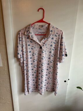Women's Pink Golf Polo with Blue Print
